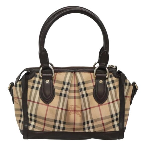 BURBERRY Nova Check Hand Bag PVC Leather 2way Beige Brown Auth 117724
